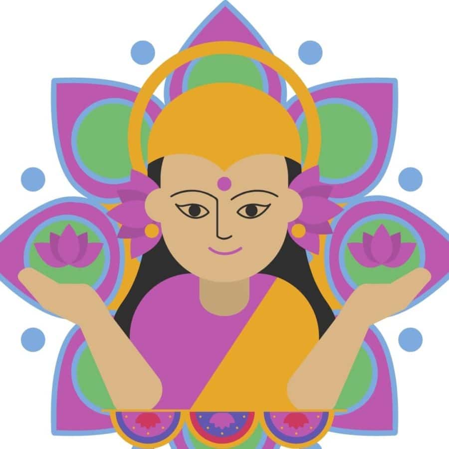 Lakshmi mit zwei geöffneten Lotus Blumen in der Hand