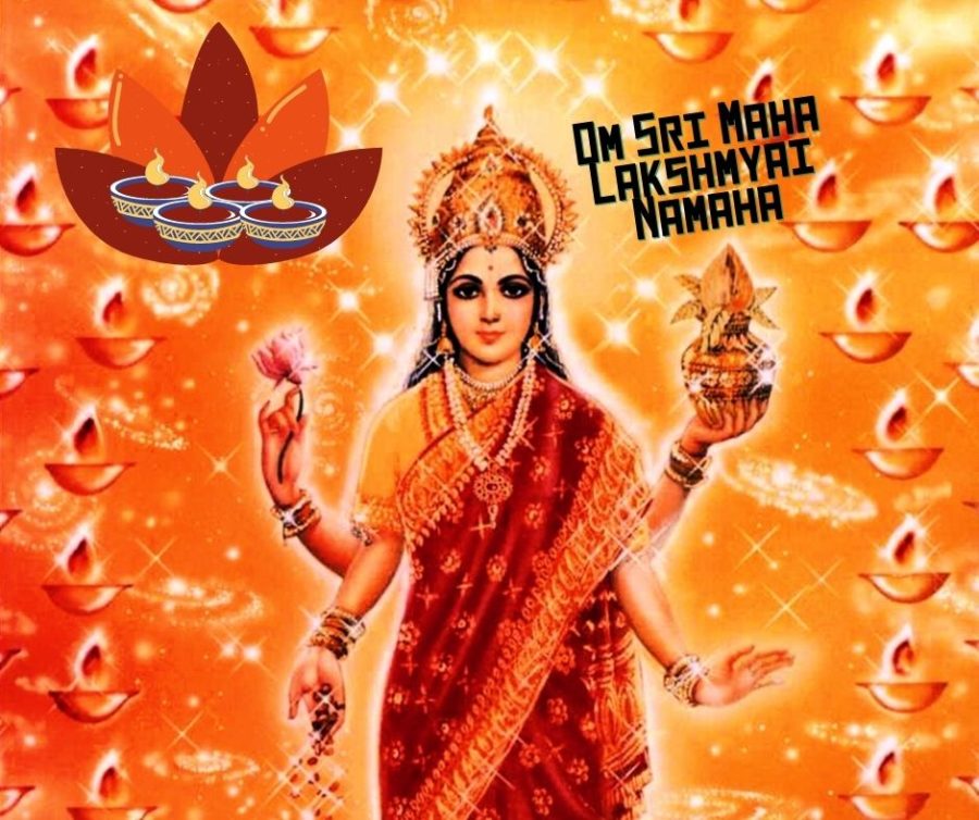  Om Sri Maha Lakshmayai namaha ist ein Mantra, dass an Navaratri zur verehrung Lakshmis rezitiert werden kann.