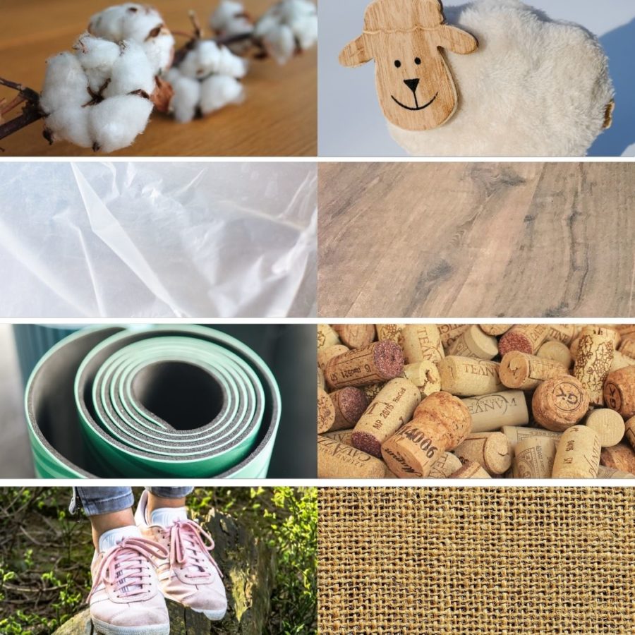 Yogamatten gibt es in verschiedenen Materialien. Hier von links nach rechts die 8 bekanntesten