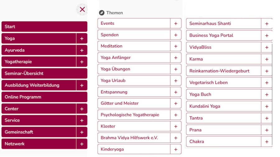 Seit dem Website Update von yoga-vidya.de gibt es ein Burgermenü