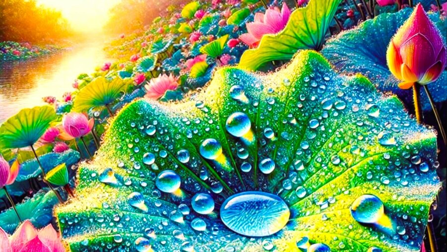Schattenarbeit – Der sogenannte Lotoseffekt ist berühmt. Der sogenannte Lotoseffekt ist berühmt. Wasser perlt perfekt von den Blättern ab, da die Oberfläche aus winzigen, mit einer Wachsschicht bedeckten Erhebungen besteht. Dies sorgt nicht nur dafür, dass Wasser abperlt, sondern auch, dass Schmutzpartikel mitgenommen werden.