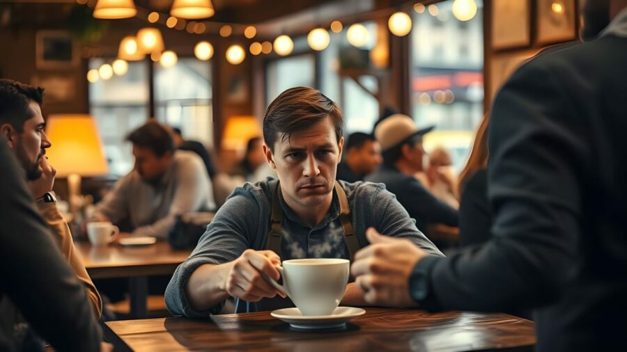 Mann Kaffee Unzufrieden Missverständnis