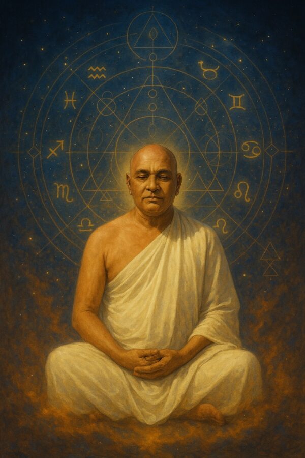 Swami Sivananda vor seinem Horoskop