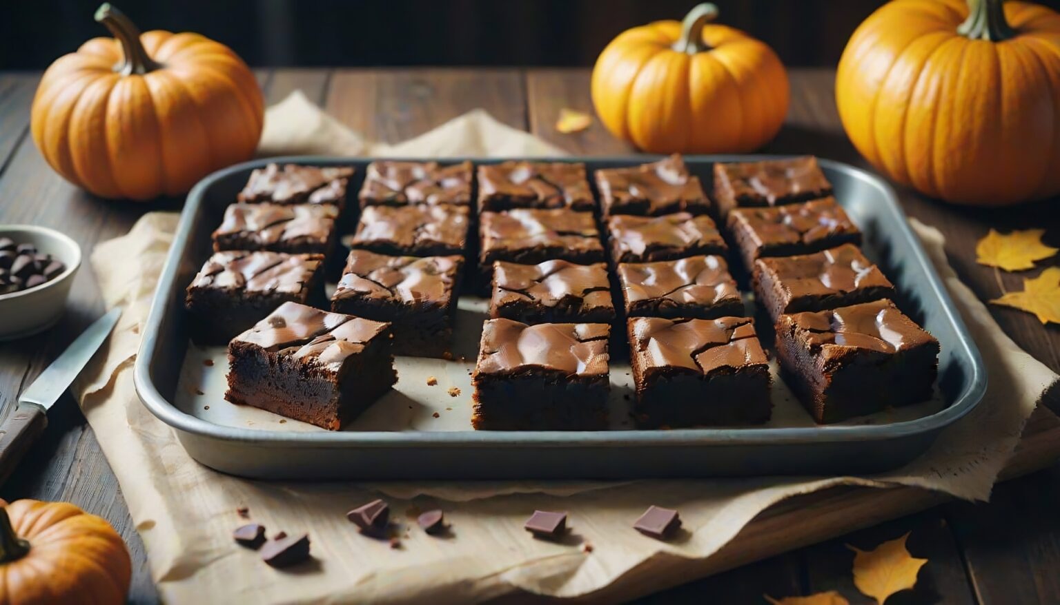 saftige Kürbis Brownies auf einem Backblech