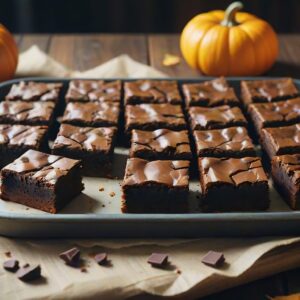 saftige Kürbis Brownies auf einem Backblech