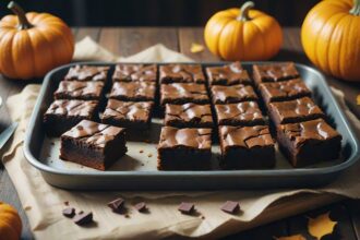 saftige Kürbis Brownies auf einem Backblech