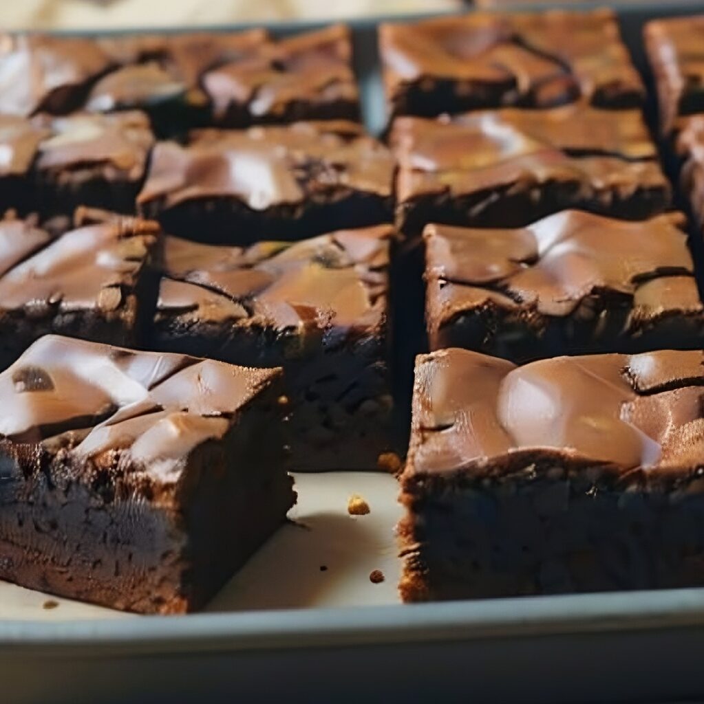 saftige Kürbis Brownies auf einem Backblech