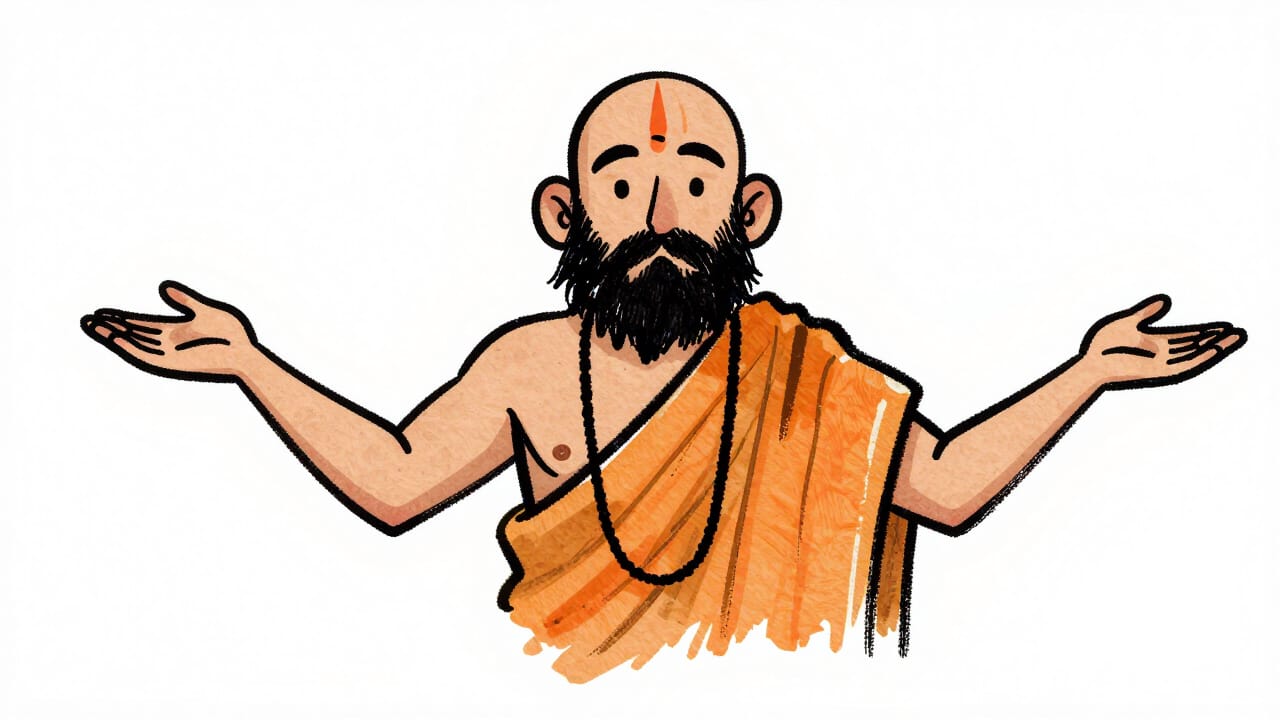 Swami mit ausgebreiteten Armen in minimalistischer Illustration als Symbol für Vergebung und innere Weite