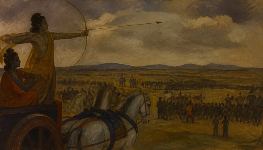 Arjuna ist mit sich im Seelenfrieden und schießt den ersten Pfeil ab
