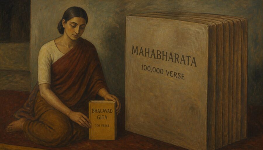Mahabarata und Bhagavad Gita im Größenvergleich