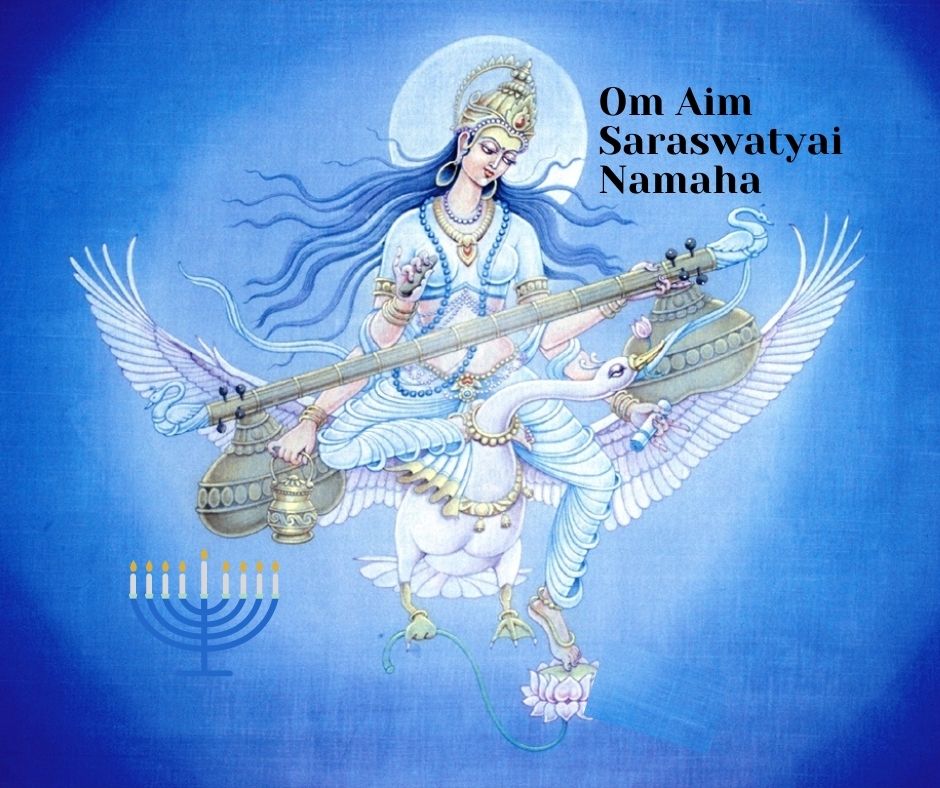 Om Aim Saraswatyai Namaha ist ein Mantra, dass an Navaratri die Göttin Saraswati ehren kann.